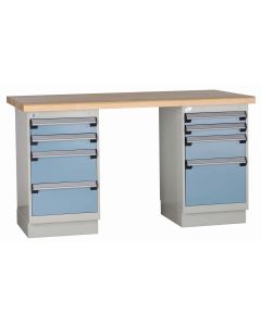 Workbench with two L Cabinets, Laminated Hardwood Top (60"W x 30"D x 34"H)